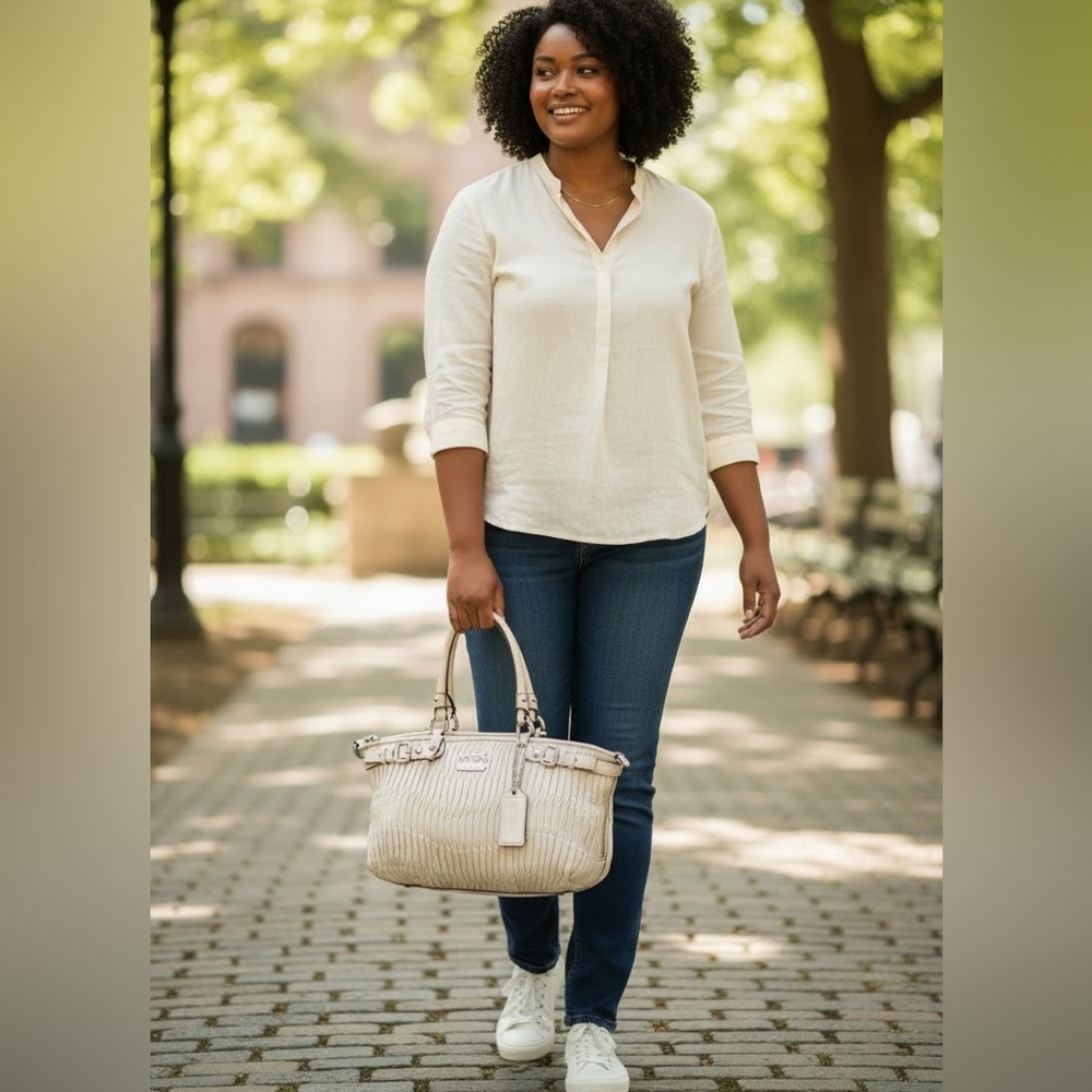 Coach 2012 Ivory Pleated Gathered Leather Sophia Madison Satchel #B1282-18620